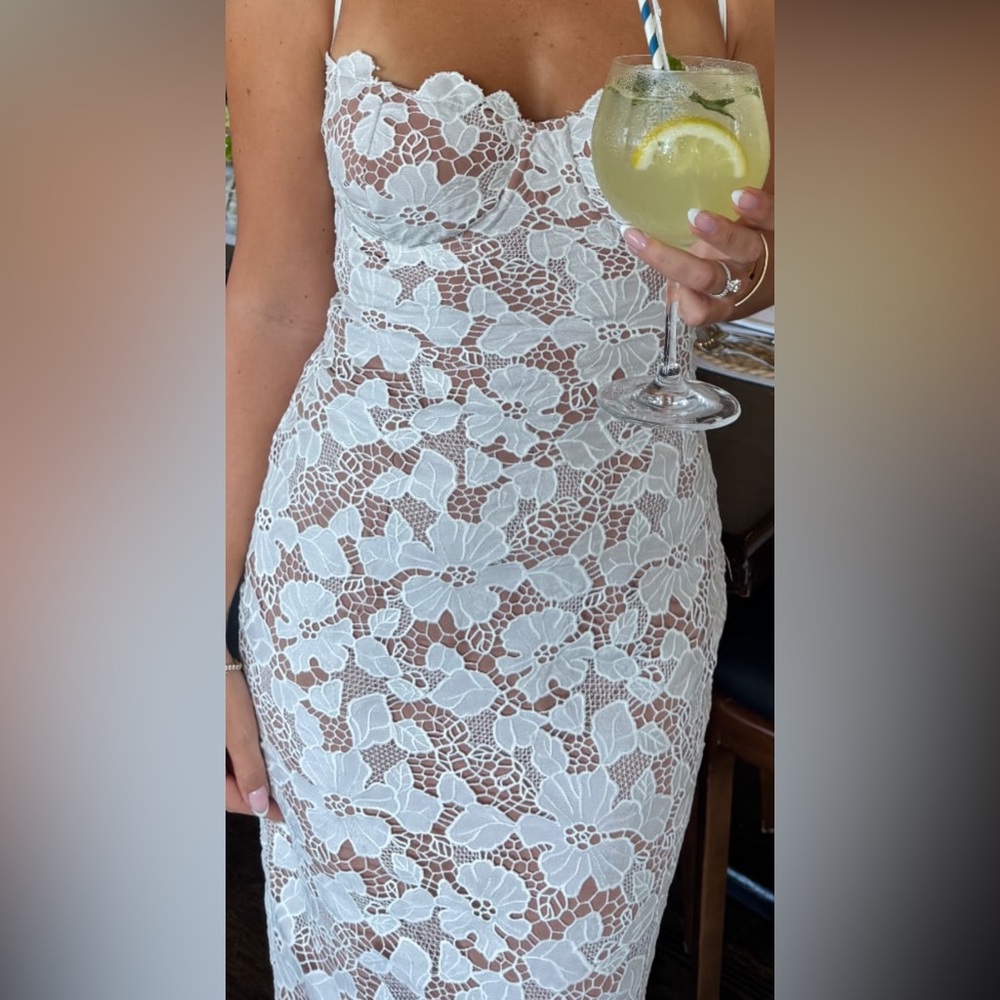 House of CB Pearl White Floral Embroidered Dress - Picture 5 of 6
